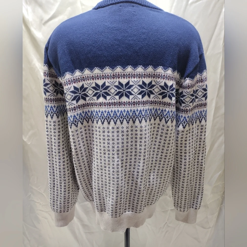 J. Crew Sweater Men's XL Fair Isle Cotton Snowflake Skiing Winter Blue BL173
